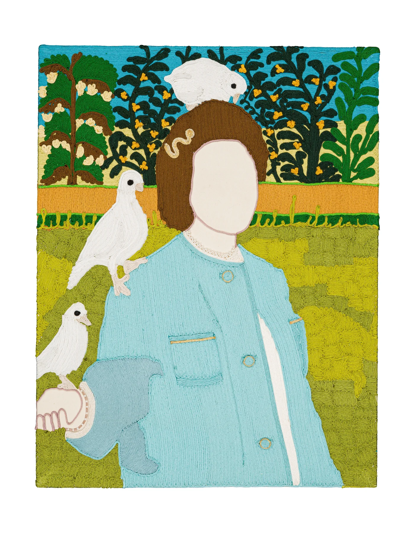 Archive de la tendresse masculine - To the one I love 2, 2025. Sfiffa embroidered by hand on cotton. 70 x 90 cm. Margaux Derhy