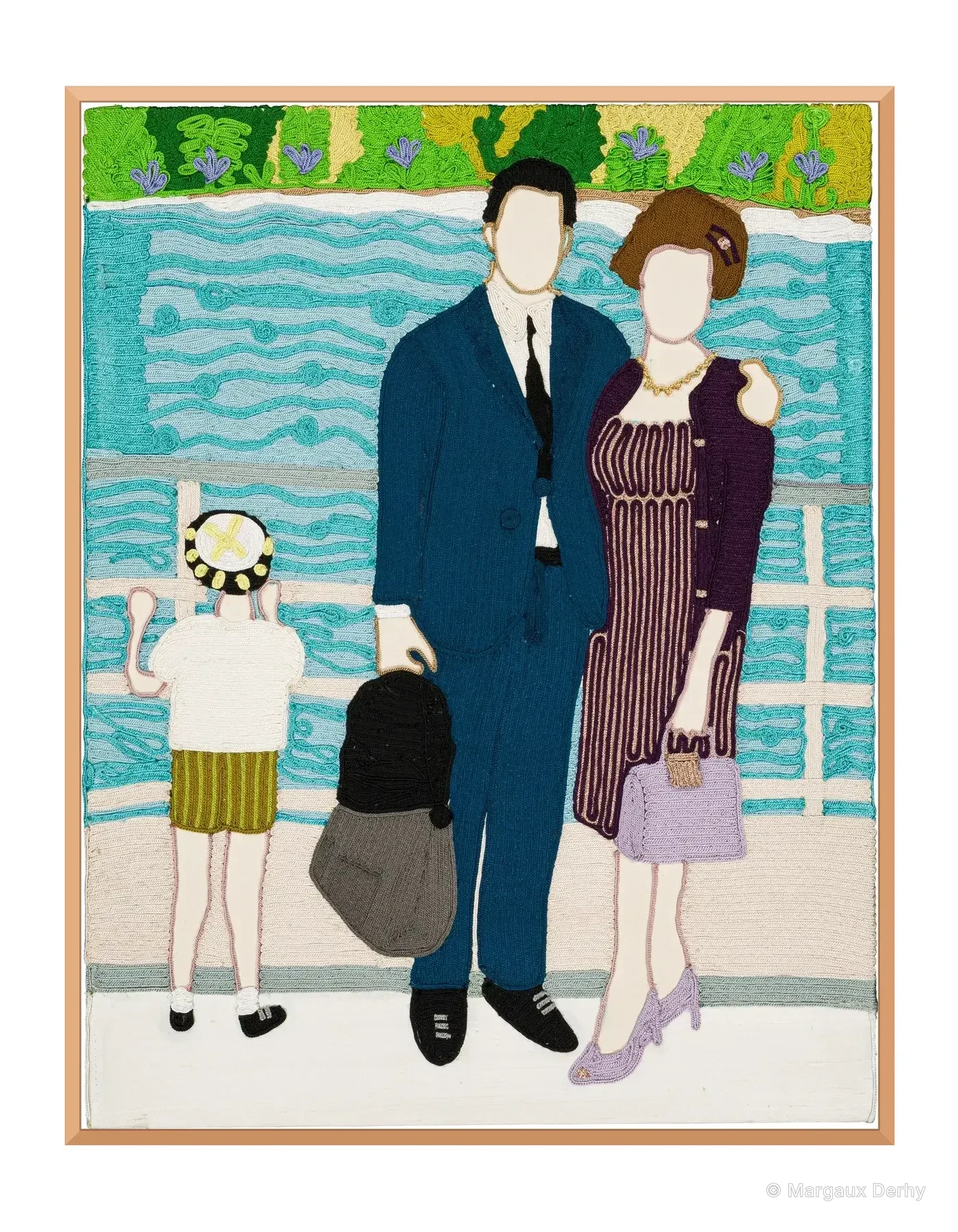 Archive de la tendresse masculine - To the one I love 4, 2025. Passementerie sfiffa brodée à la main sur coton. 90 x 70 cm. Margaux Derhy