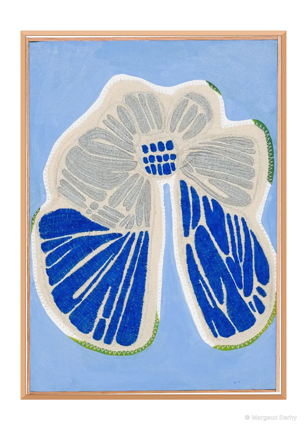 Studio Mogador 1947 - Dénouement 3, 2025. Peinture à l'huile et broderie sur coton cousu. 56 x 40 cm. Margaux Derhy