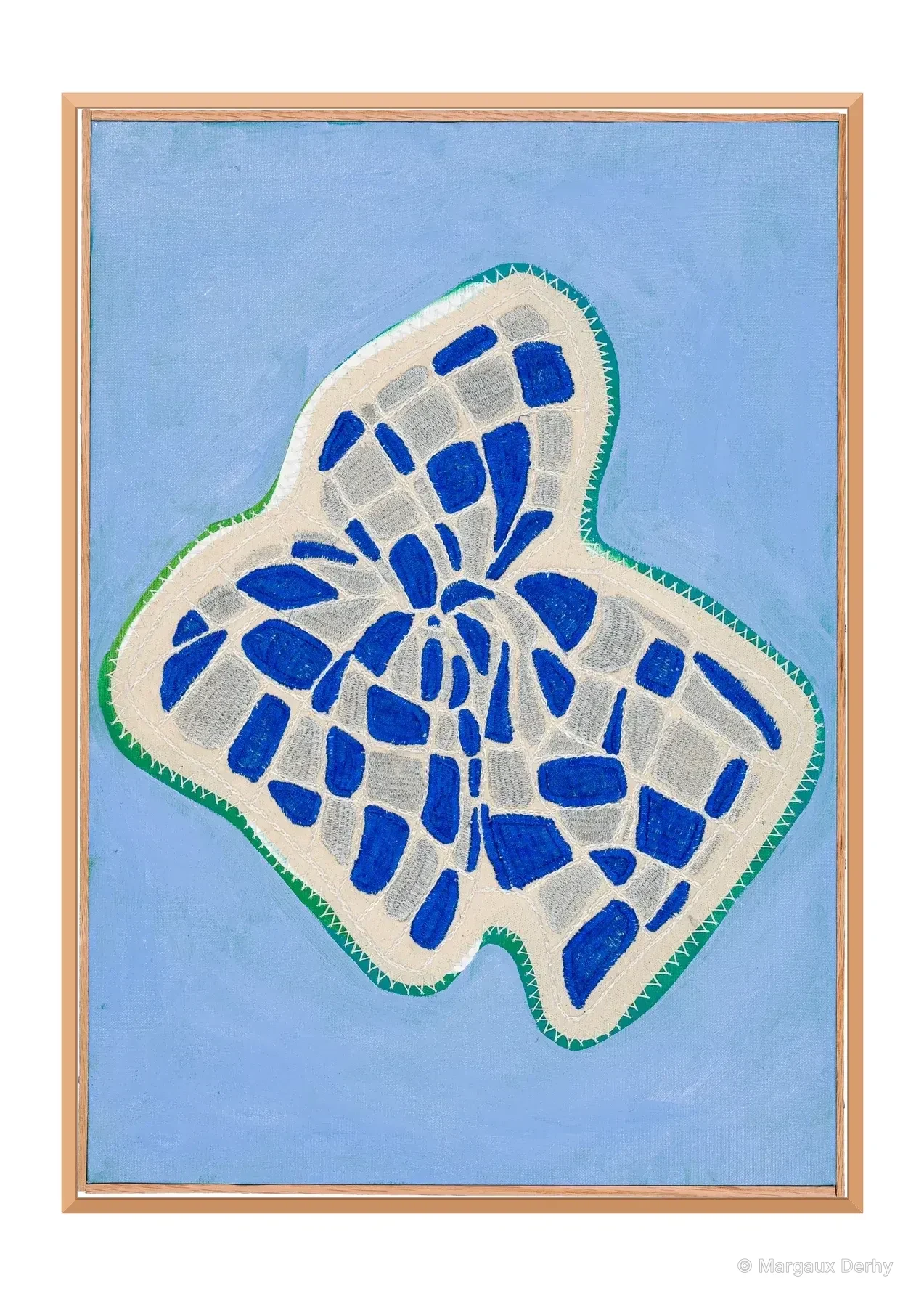 Studio Mogador 1947 - Dénouement 4, 2025. Peinture à l'huile et broderie sur coton cousu. 56 x 40 cm. Margaux Derhy