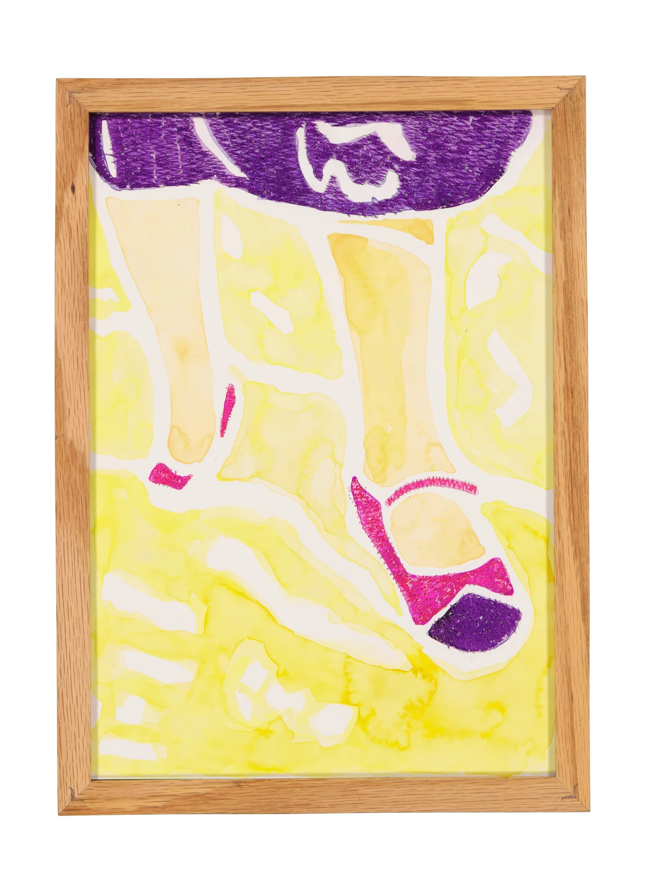 A mother's solace 9, 2024. Watercolor, ink and embroidery on paper - custom-made oak frame with museum-grade glass (UV-protective and anti-reflective). 24 x 32 cm. Margaux Derhy