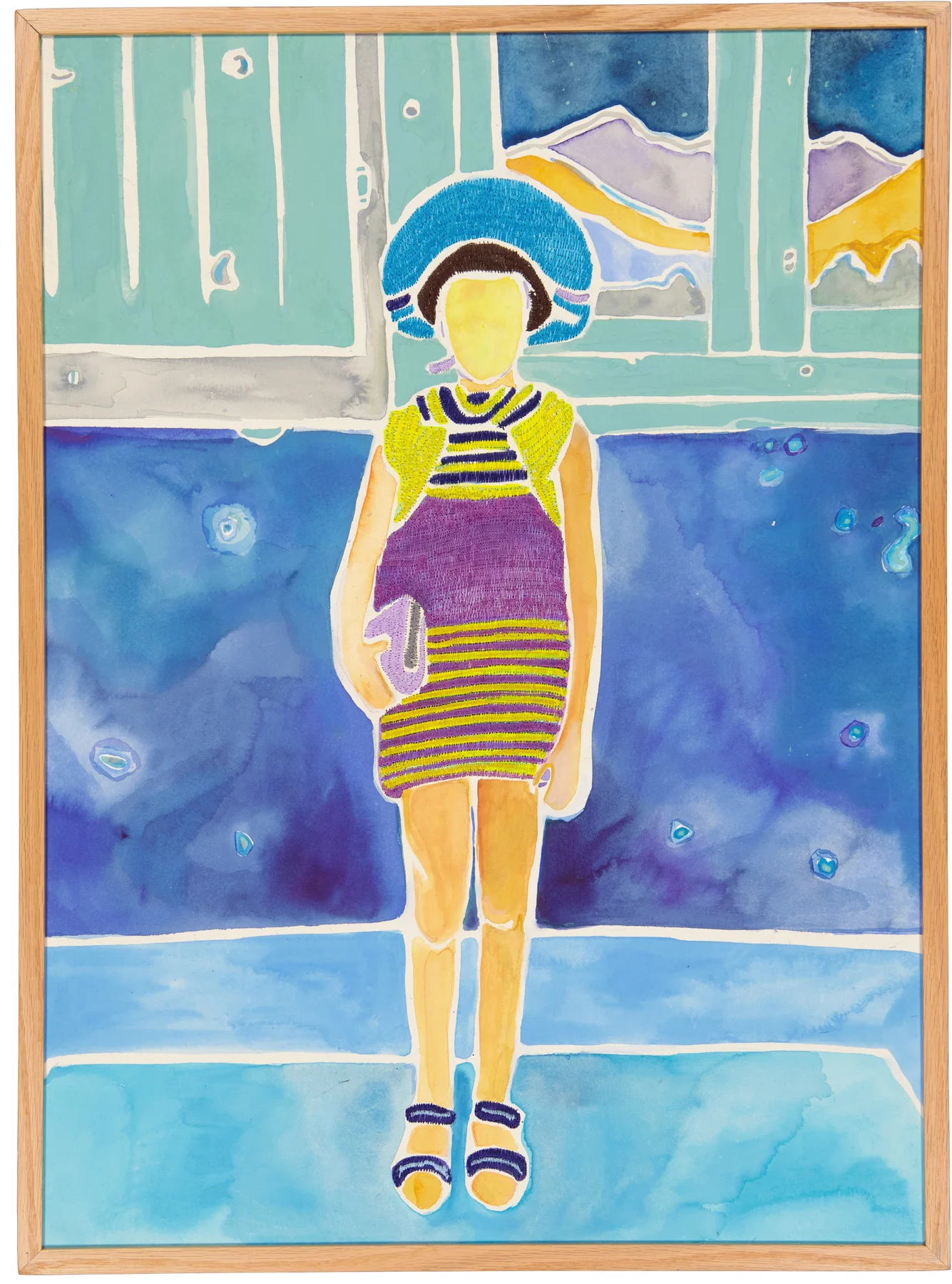 En Solitude 4, 2024. Watercolor and embroidery on paper. 76 x 56 cm. Margaux Derhy