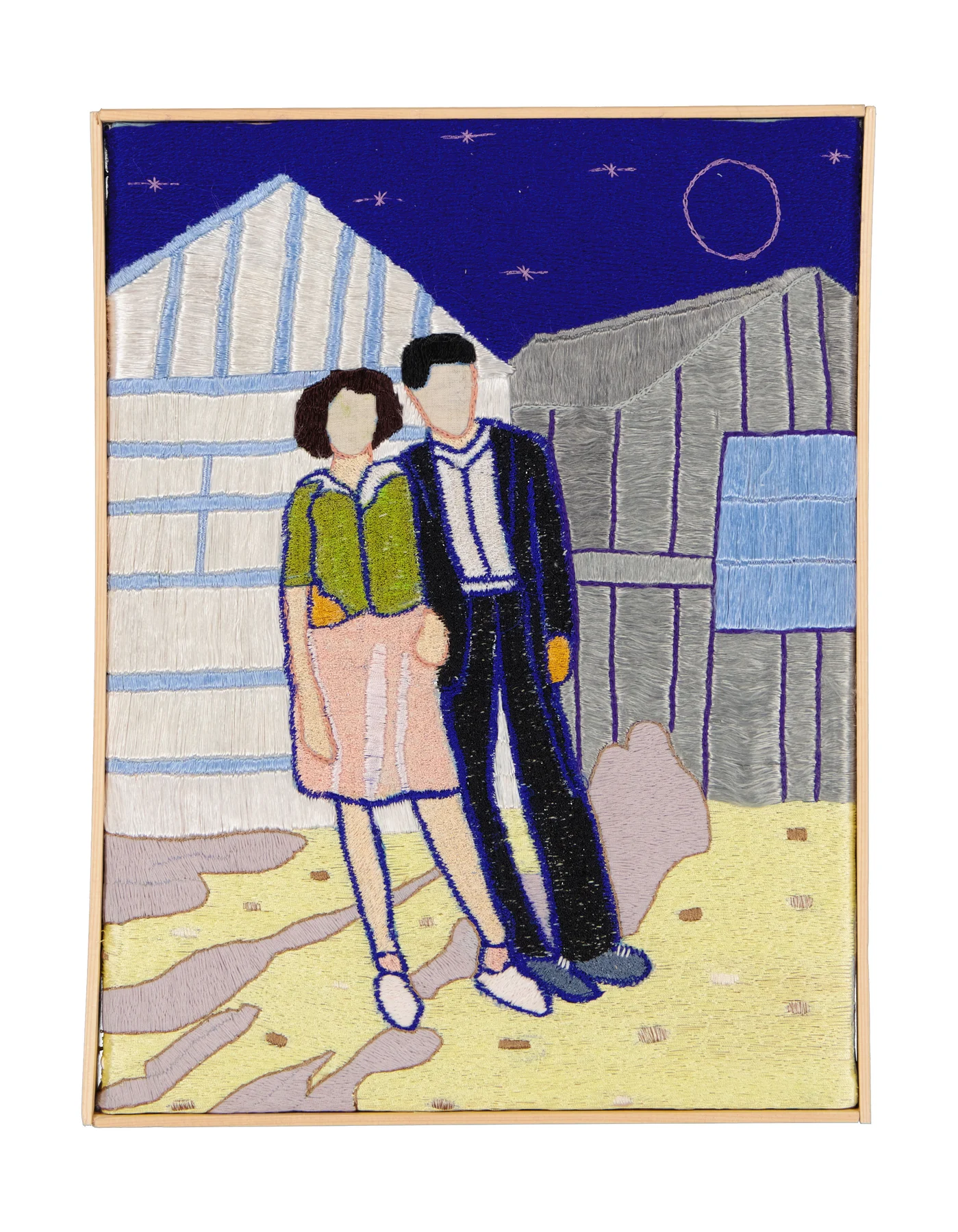 Dans les bras d'Essaouira, 2023. Embroidery by hand on linen. 28 x 37 cm. Margaux Derhy