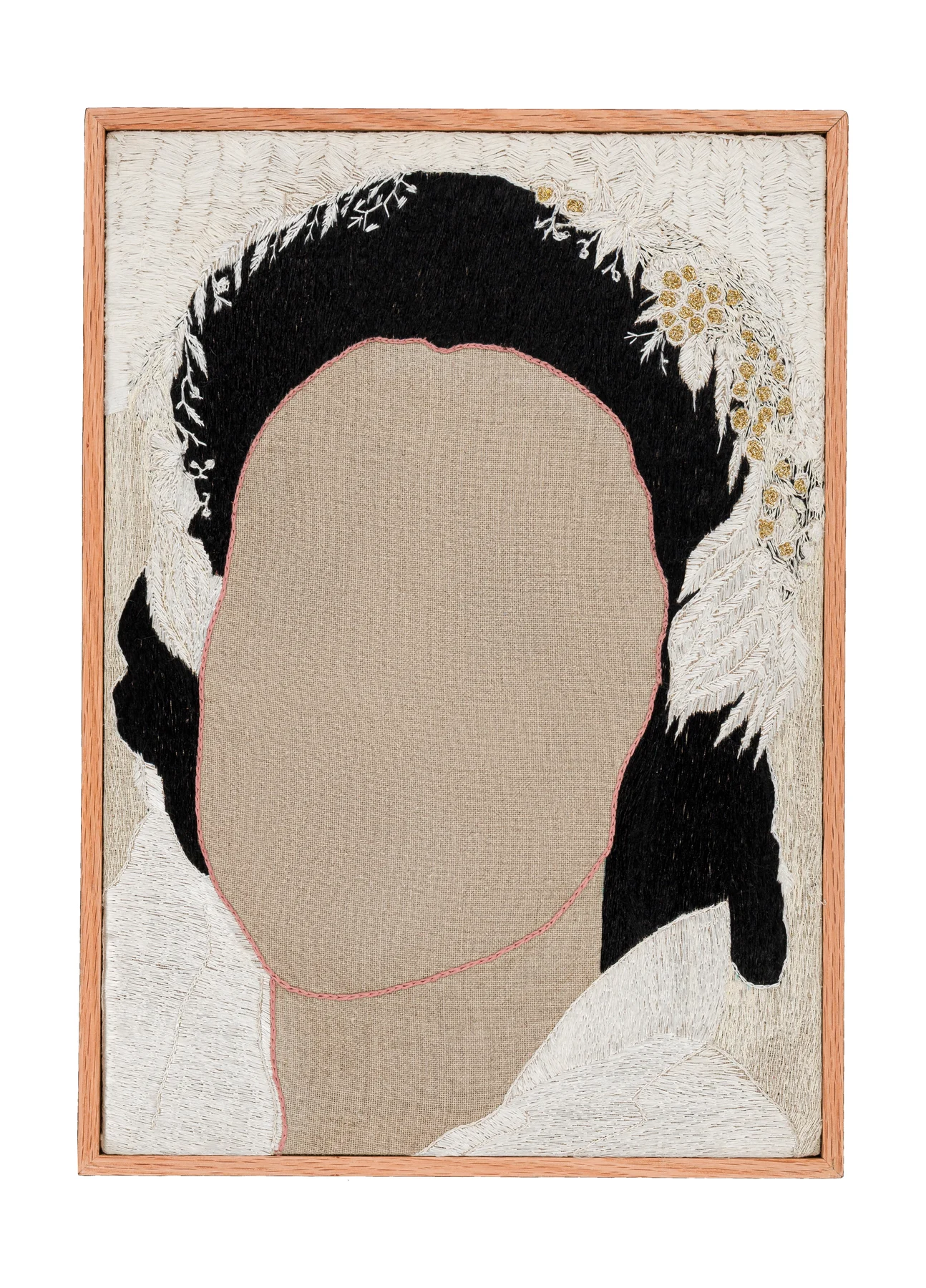 Lydia se marie, 2025. Embroidery by hand on linen. 38 x 52 cm. Margaux Derhy