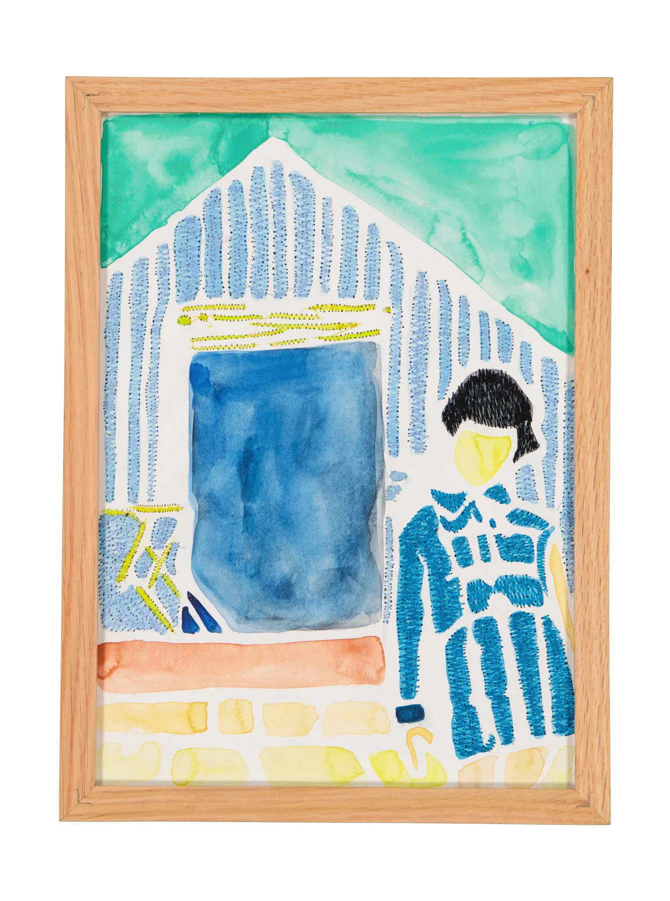 A mother's solace 14, 2024. Watercolor, ink and embroidery on paper. 32 x 24 cm. Margaux Derhy