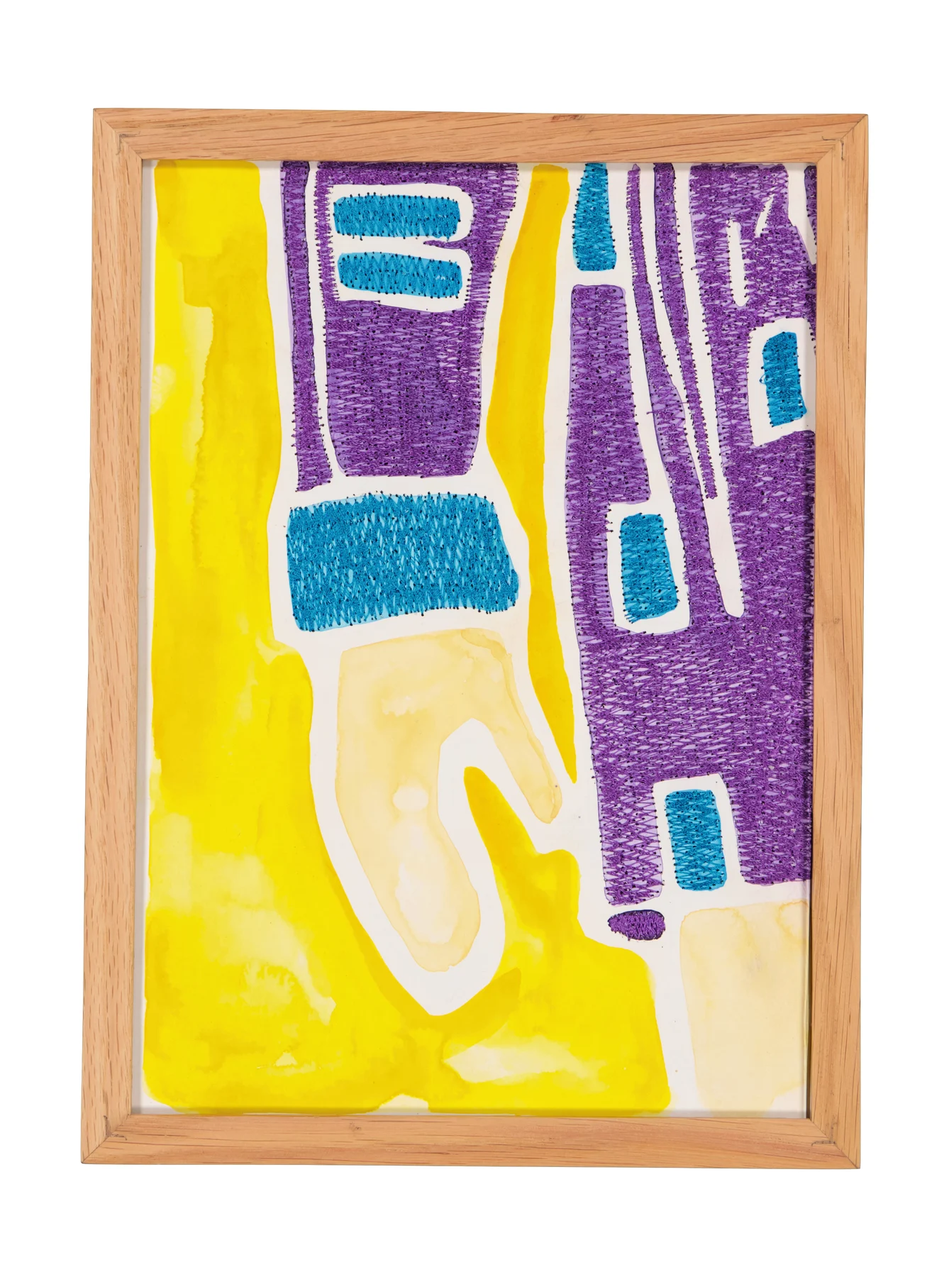 A mother's solace 11, 2024. Watercolor, ink and embroidery on paper - custom-made oak frame with museum-grade glass (UV-protective and anti-reflective). 24 x 32 cm. Margaux Derhy