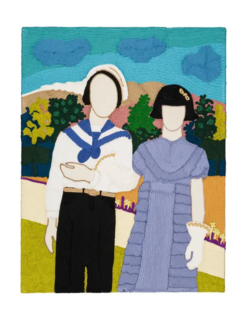 Archive de la tendresse masculine - To the one I love 3, 2025. Sfiffa embroidered by hand on cotton. Margaux Derhy