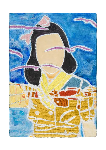 Studio Mogador 1947 - Prélude 3, 2025. Painting and Embroidery on cotton. Margaux Derhy