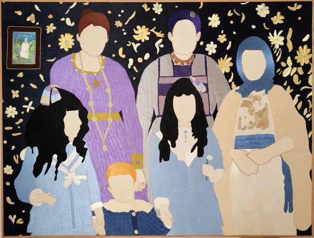 Mères Souveraines -  portrait de famille, 2026. Hand embroidery in sabra thread on cotton. Margaux Derhy