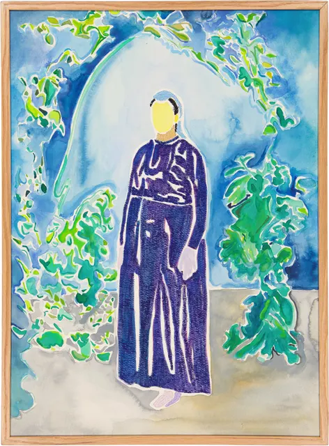 En Solitude 5, 2024. Watercolor and embroidery on paper. Margaux Derhy