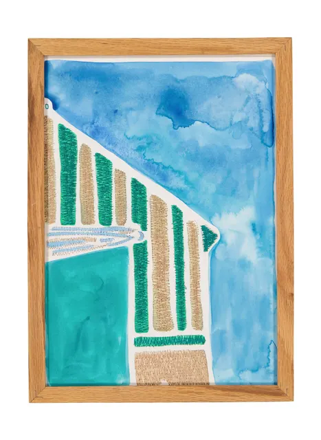 A mother's solace 13, 2024. Watercolor, ink and embroidery on paper - custom-made oak frame with museum-grade glass (UV-protective and anti-reflective). Margaux Derhy