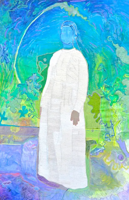 Messoda, 2024. Embroidery by hand and oil painting on linen. Margaux Derhy
